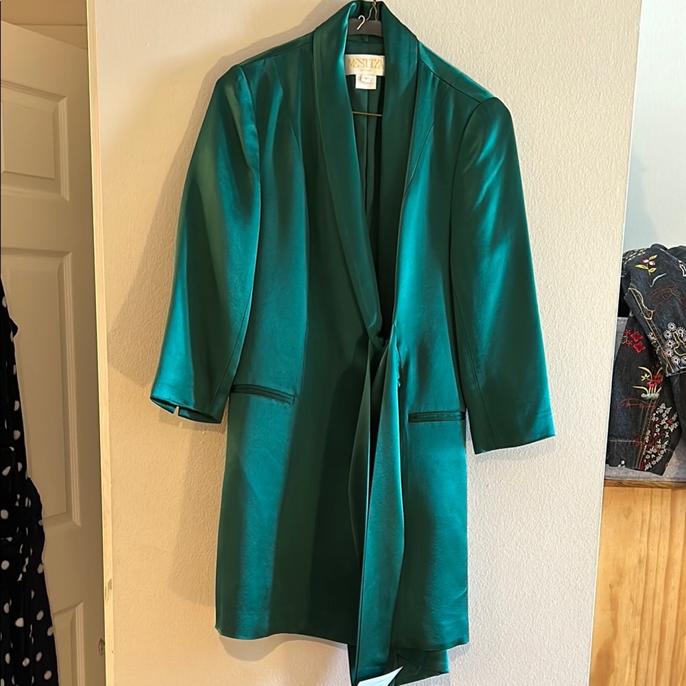 MESTIZA NY Emerald green satin blazer dress